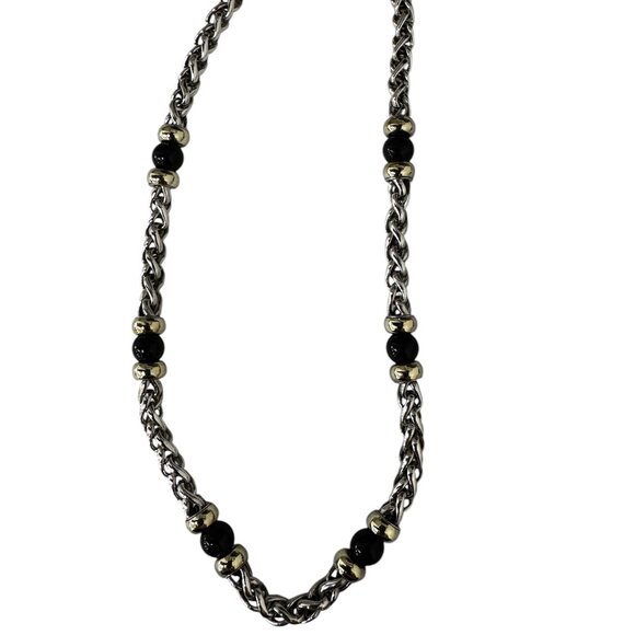 David Yurman Sterling Silver 14k Yellow Gold Bead Onyx Bead Wheat Chain Necklace - Picture 1 of 5